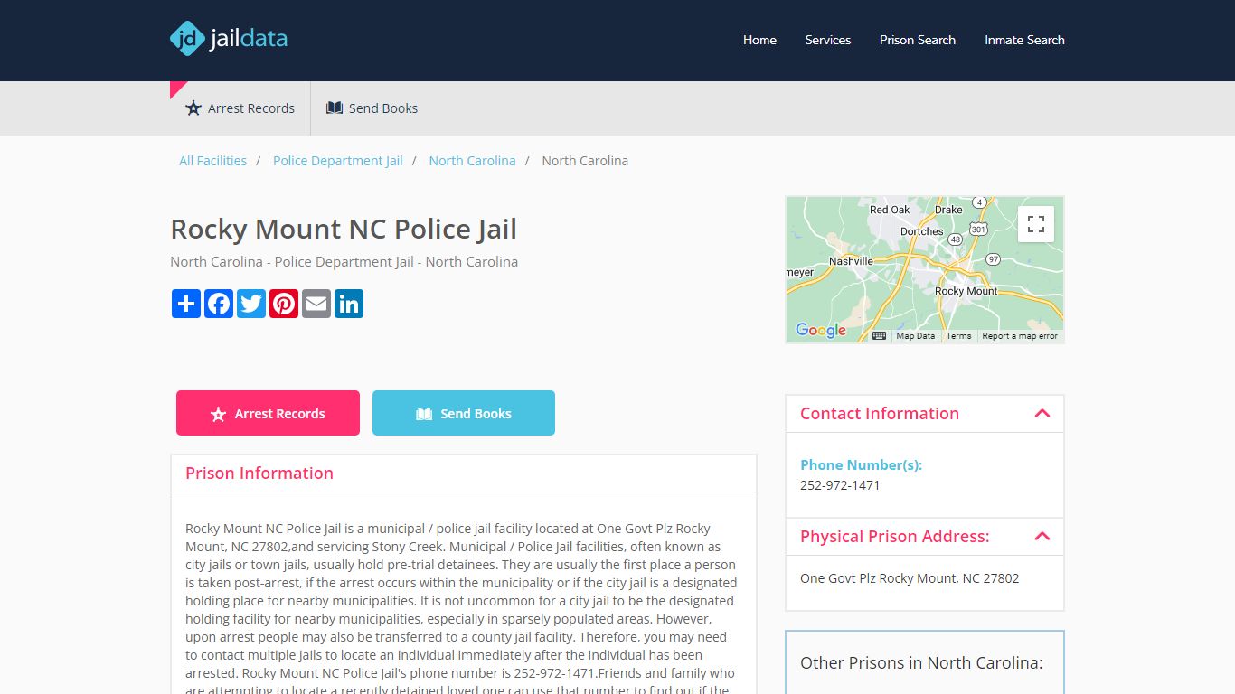 Rocky Mount NC Police Jail Inmate Search and Prisoner Info - Stony ...